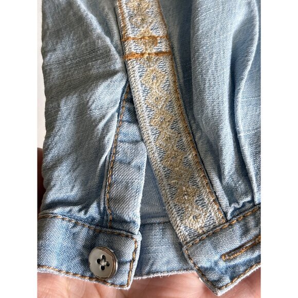 7 For All Mankind Womens Shirt Size Small Chambray Linen Blend Blue Embroidered - Picture 7 of 11